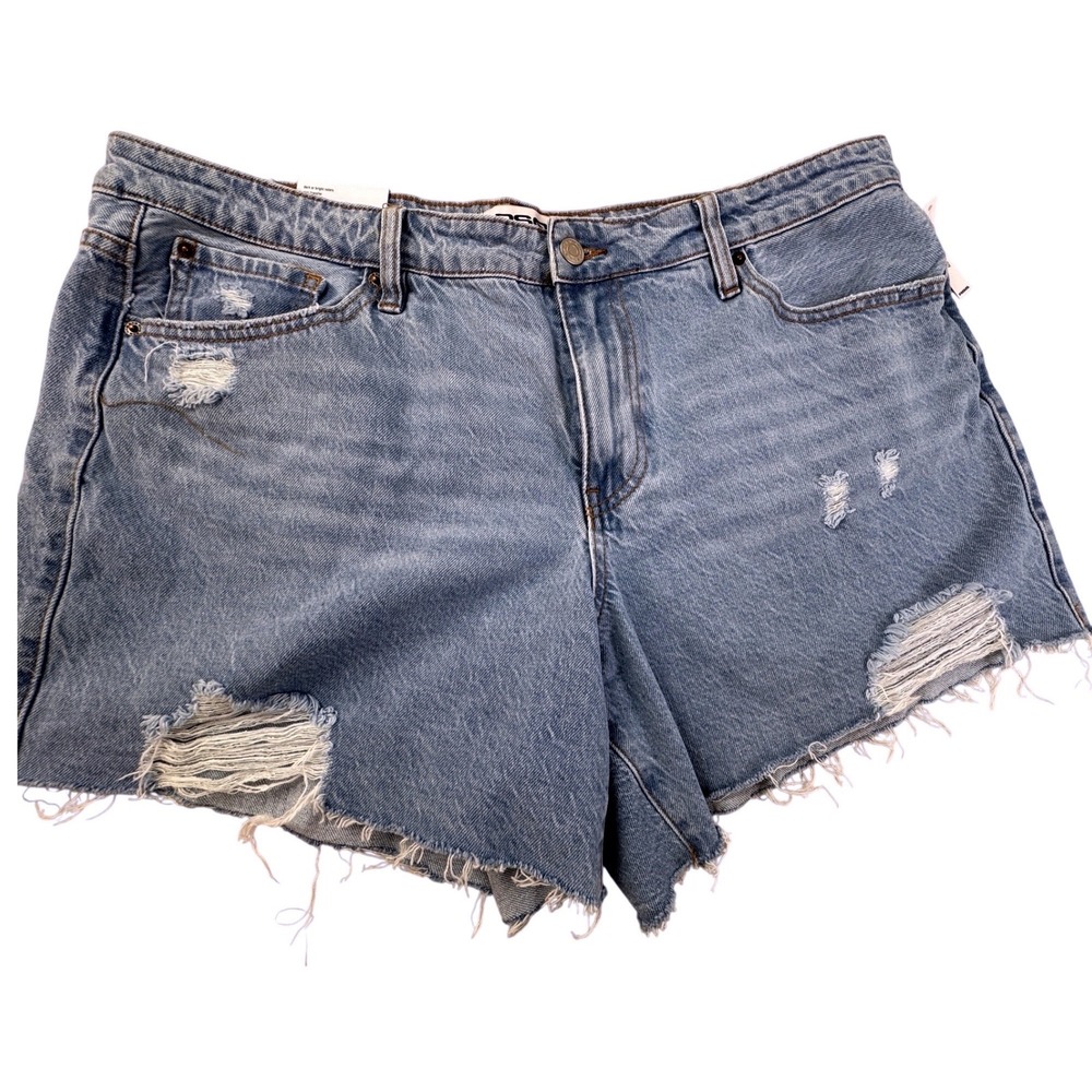 RSQ Mid-Rise Vintage Distressed Denim Shorts Light Wash Raw Hem Size 33 NEW